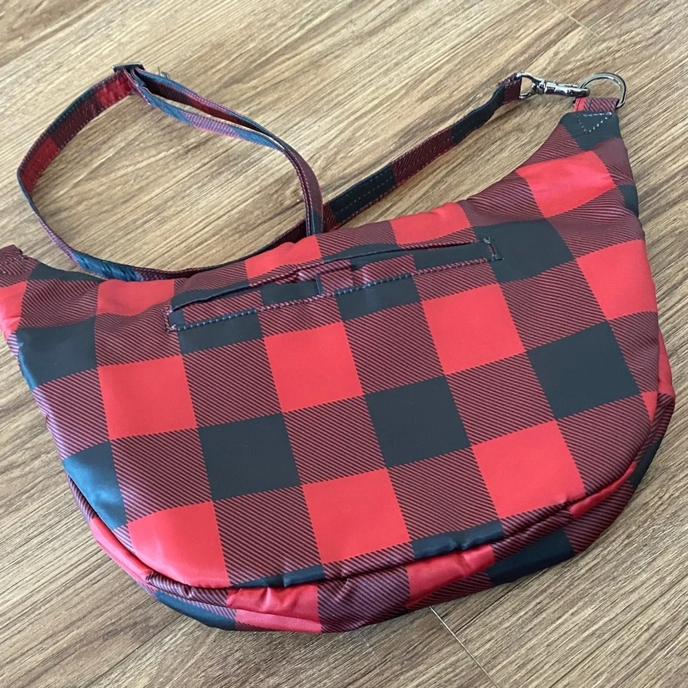 Lug Hippy 2 crossbody bag red black buffalo plaid pattern.